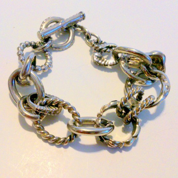 Silver Tone Chunky Link Rhinestone Ring Bracelet - Picture 1 of 4